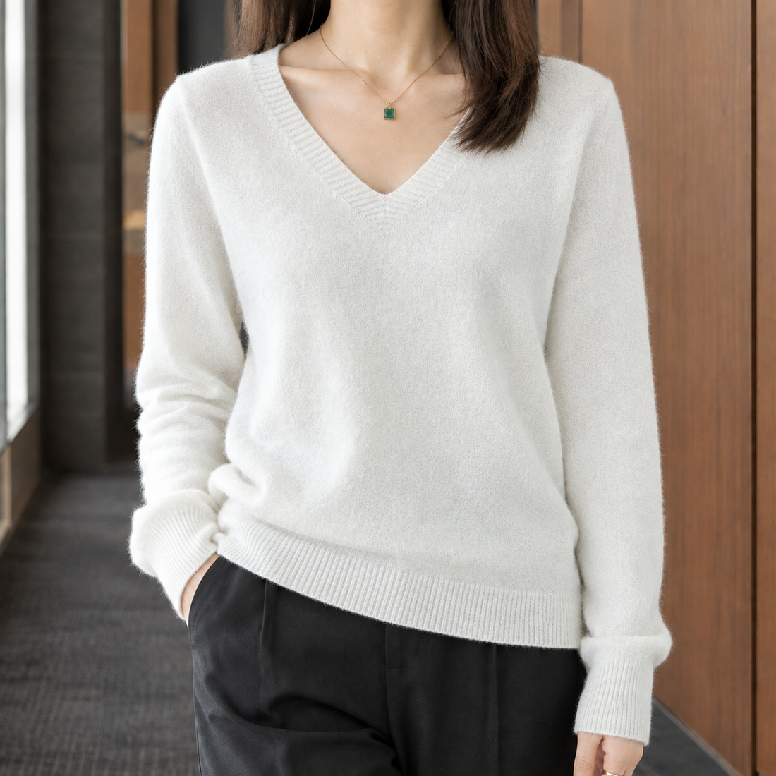 Melanie V-Neck Sweater - White