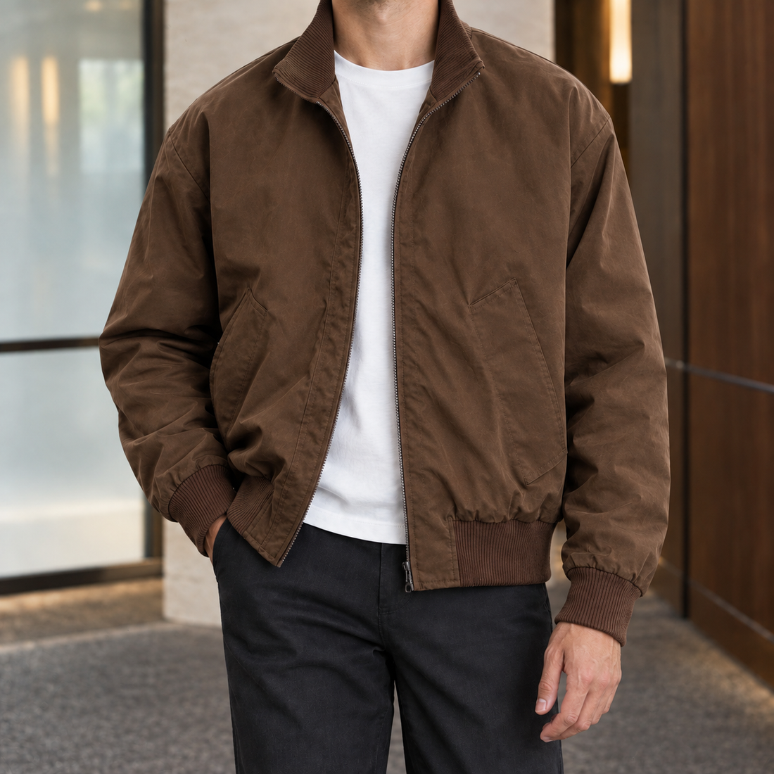 Godfrey-Ellis Ribbed Collar Jacket - Brown