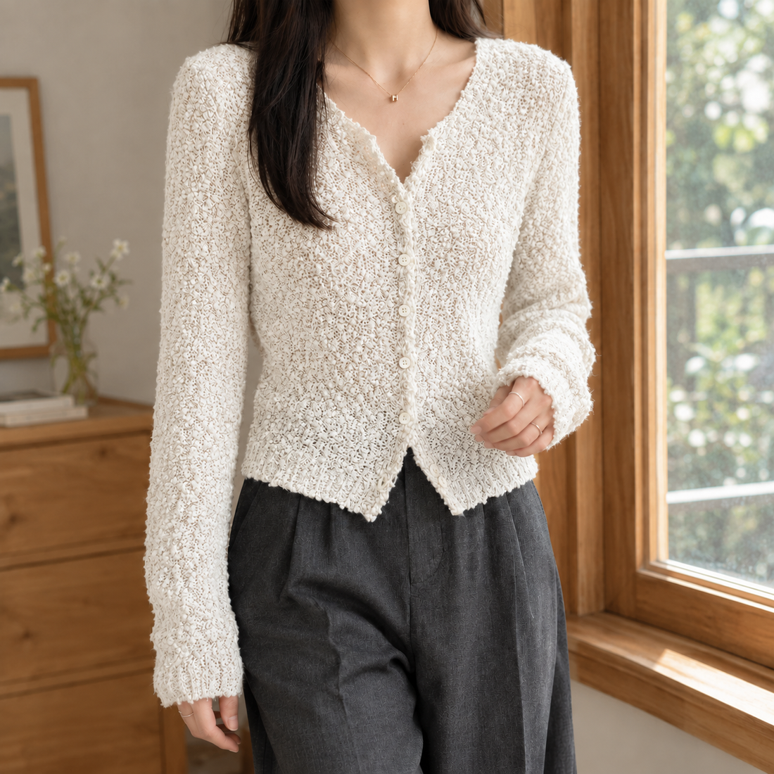 Allegra Textured Cardigan - Off White