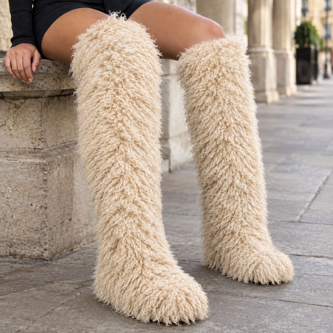 Bembo Shaggy Boots - Apricot