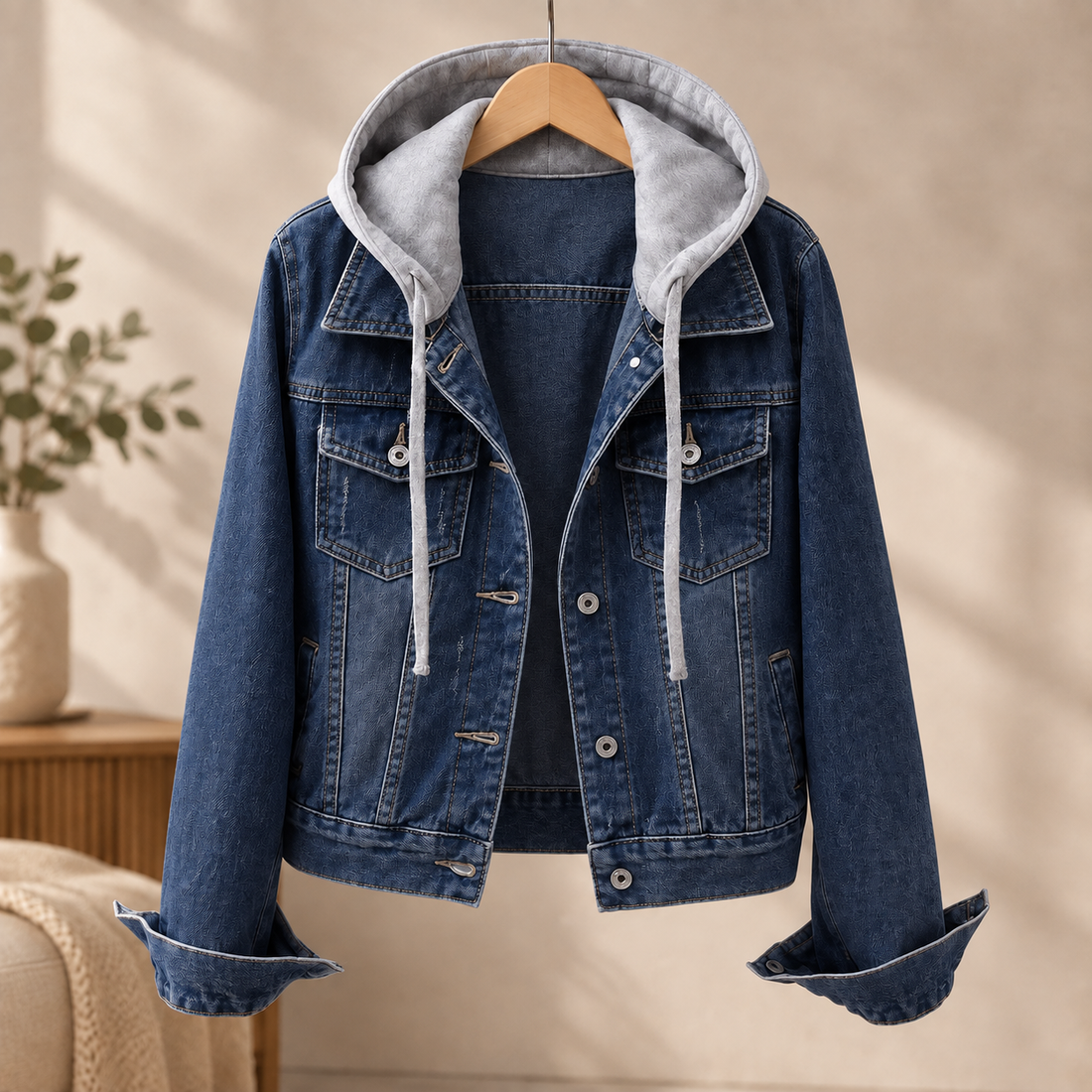 Josephine-Eve Hooded Denim Jacket - Dark Blue