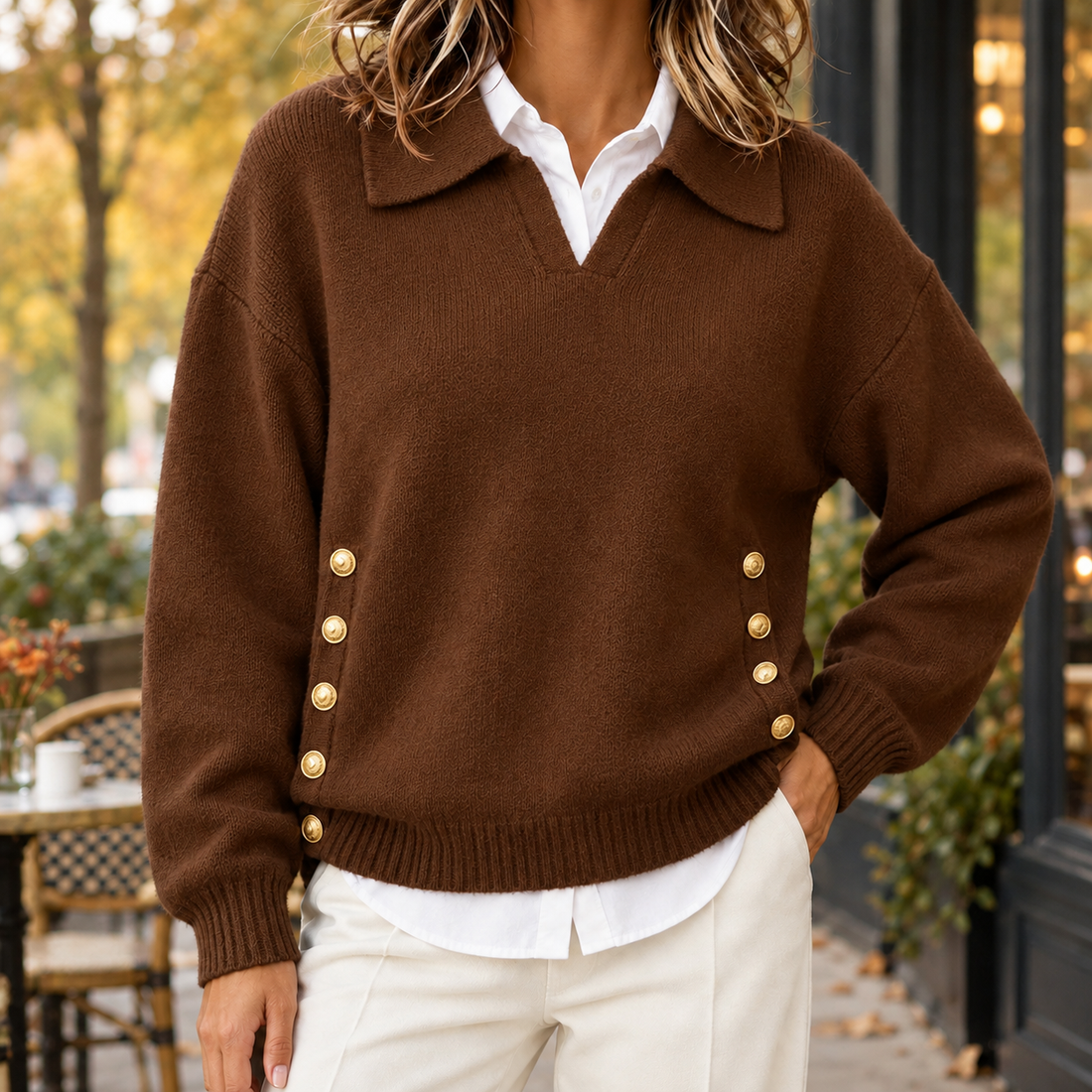 Leila-Louise Collared Sweater - Brown