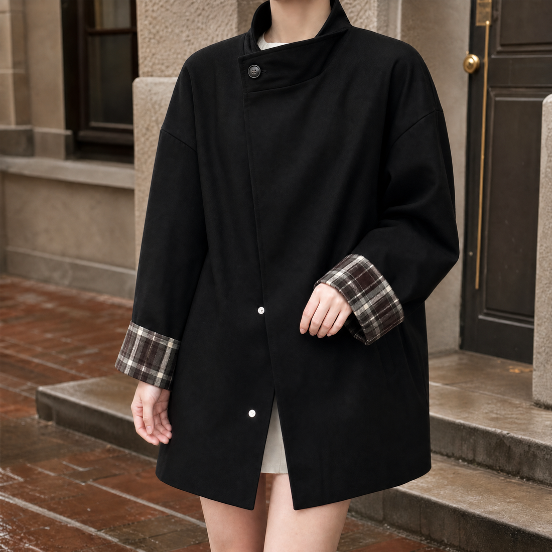 Letitia-Marie Contrast Overcoat - Black