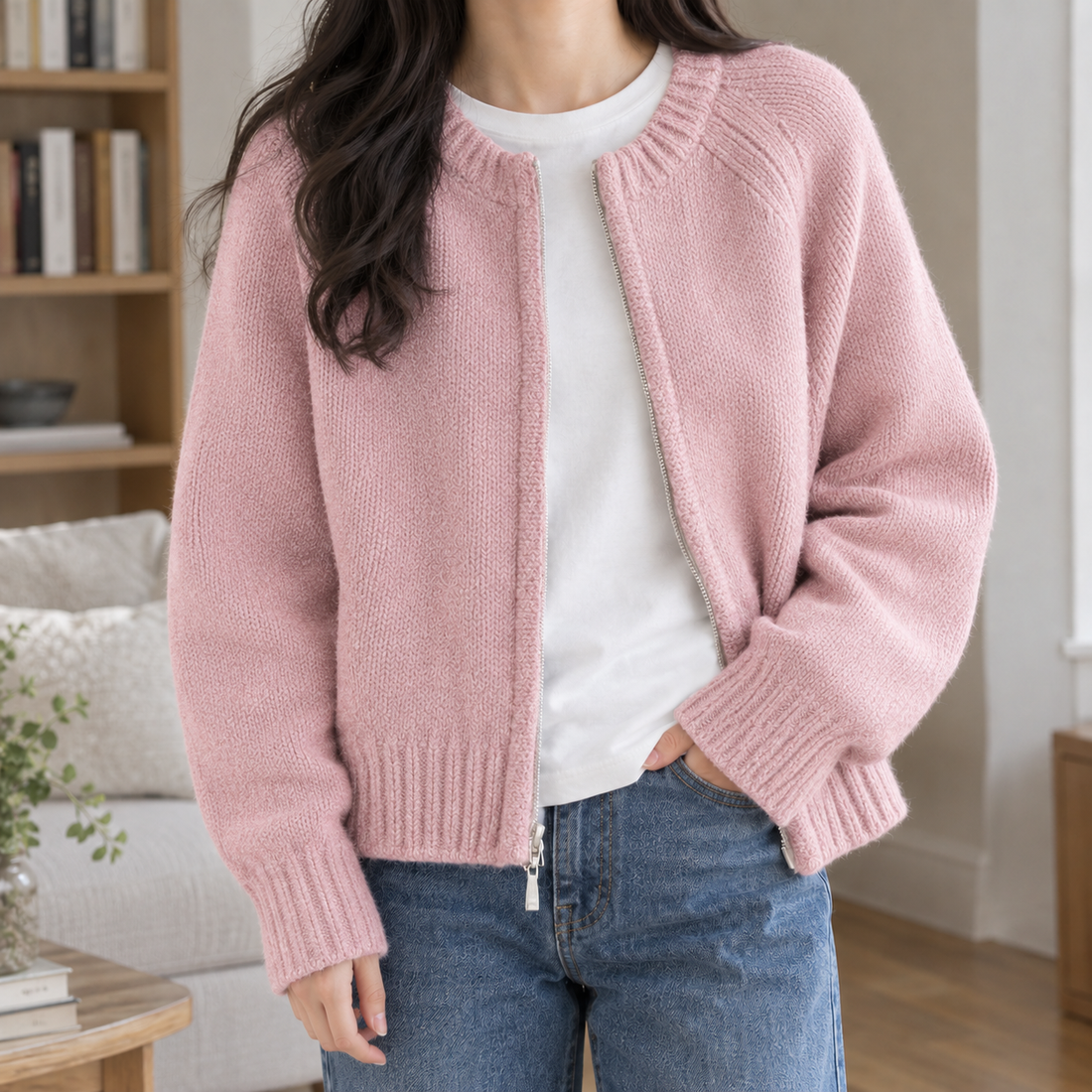 Nora-Skye Zip Cardigan - Pink