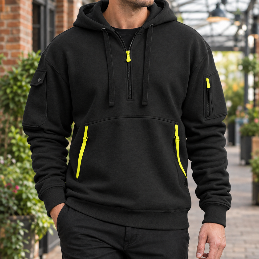 Griffin Half-Zip Hoodie - Black
