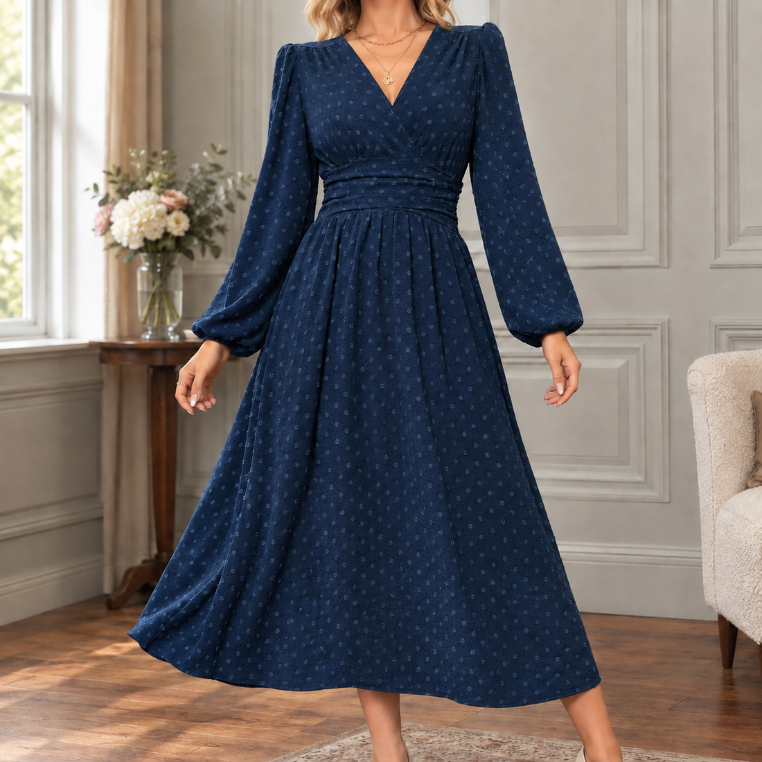Celandine Ruched Dress - Navy Blue