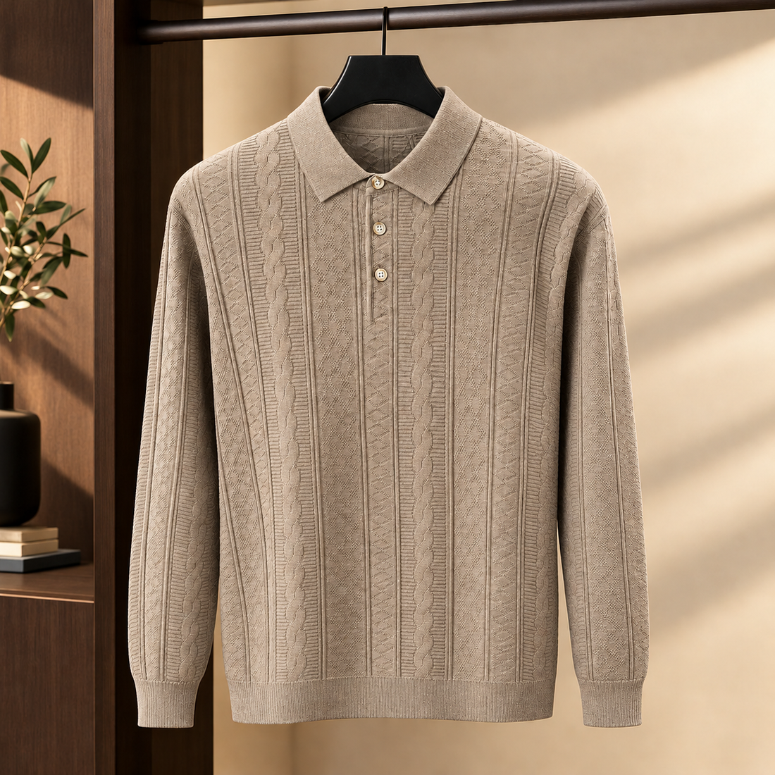 Gilles-Wade Textured Polo - Khaki