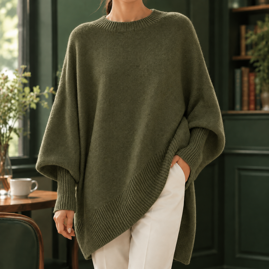 Audrina Crew Neck Sweater - Dark Green