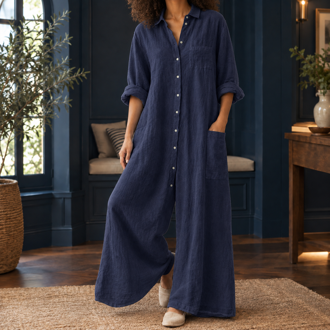 Ancelin-Belle Wide Leg Jumpsuit - Dark Blue