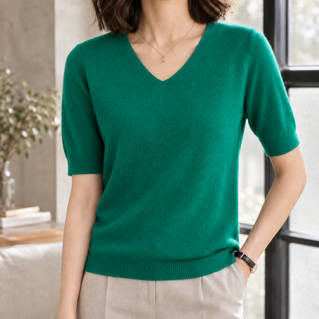Phoebe-June V-Neck Sweater - Green