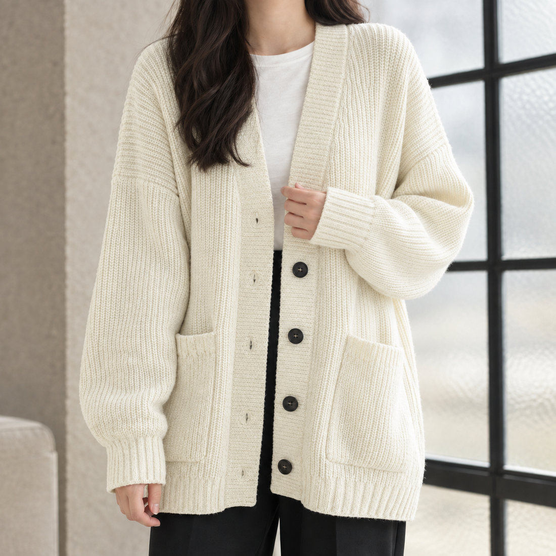 Lauren-Elise Ribbed Cardigan - Off White