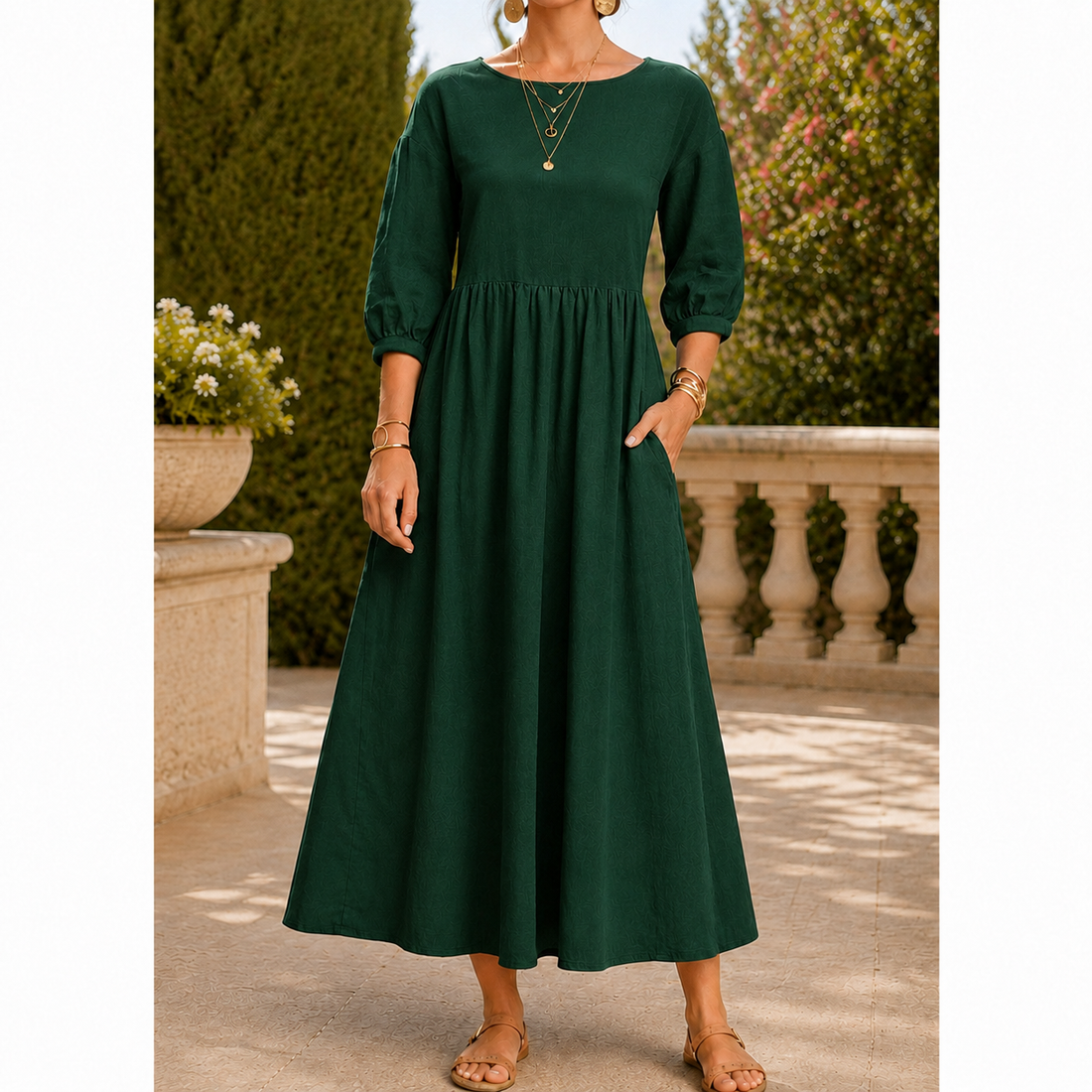 Saskia Gathered Maxi Dress - Dark Green