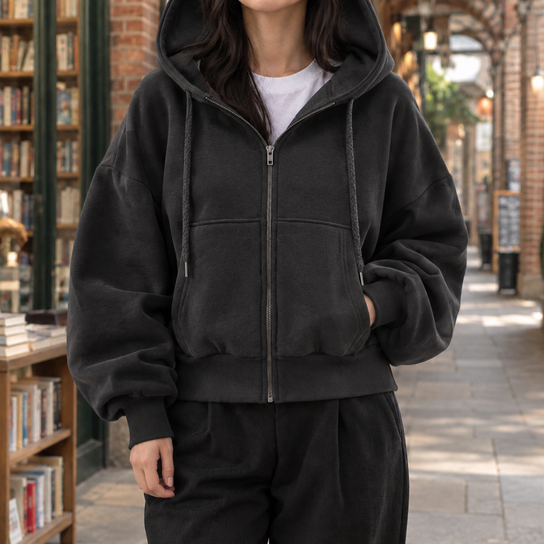 Maylis Cropped Hoodie - Black