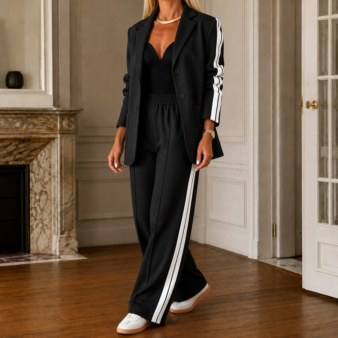 Xenia-Faye Side Stripe Set - Black