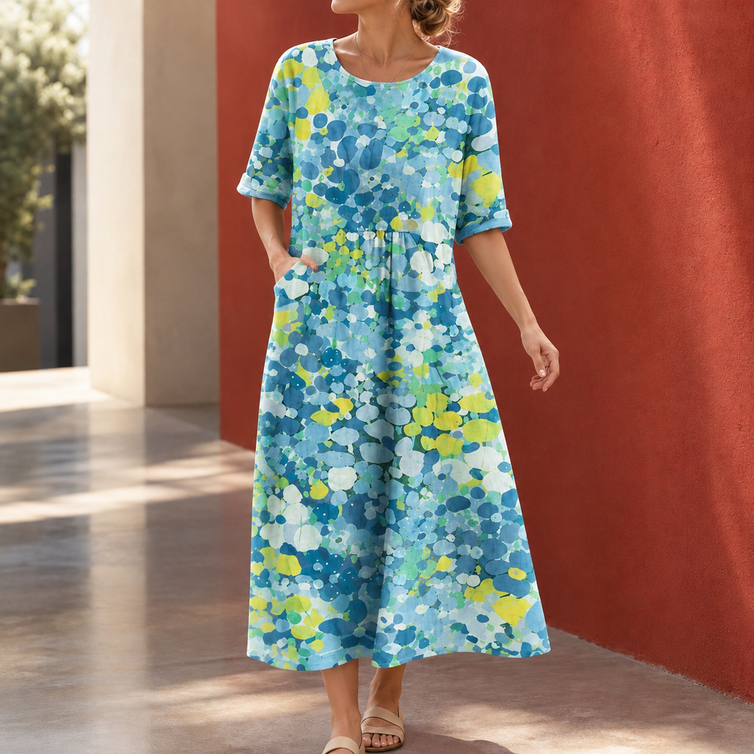 Blair-Pearl Printed Midi Dress - Lake Blue