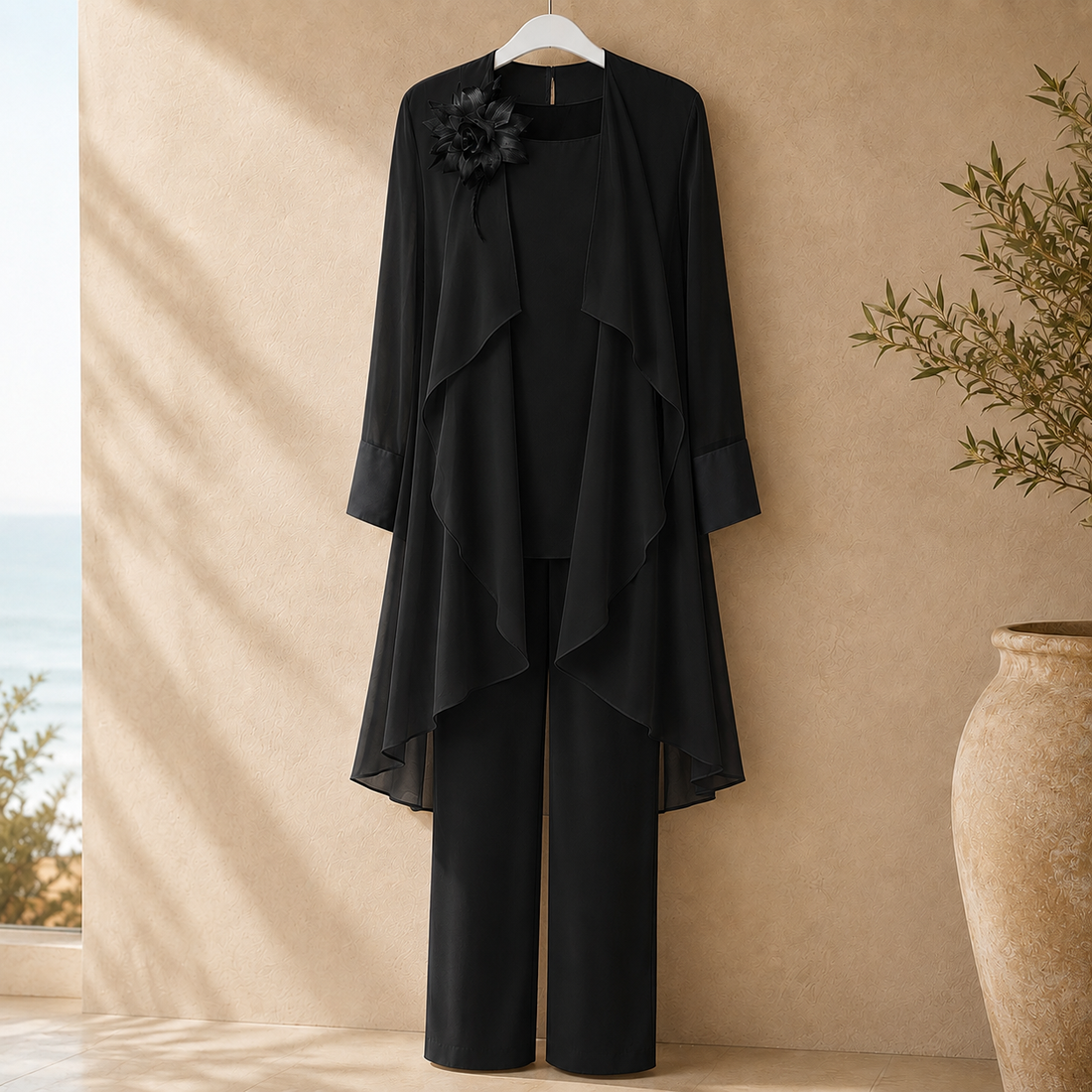 Mina-June Chiffon Pantsuit - Black