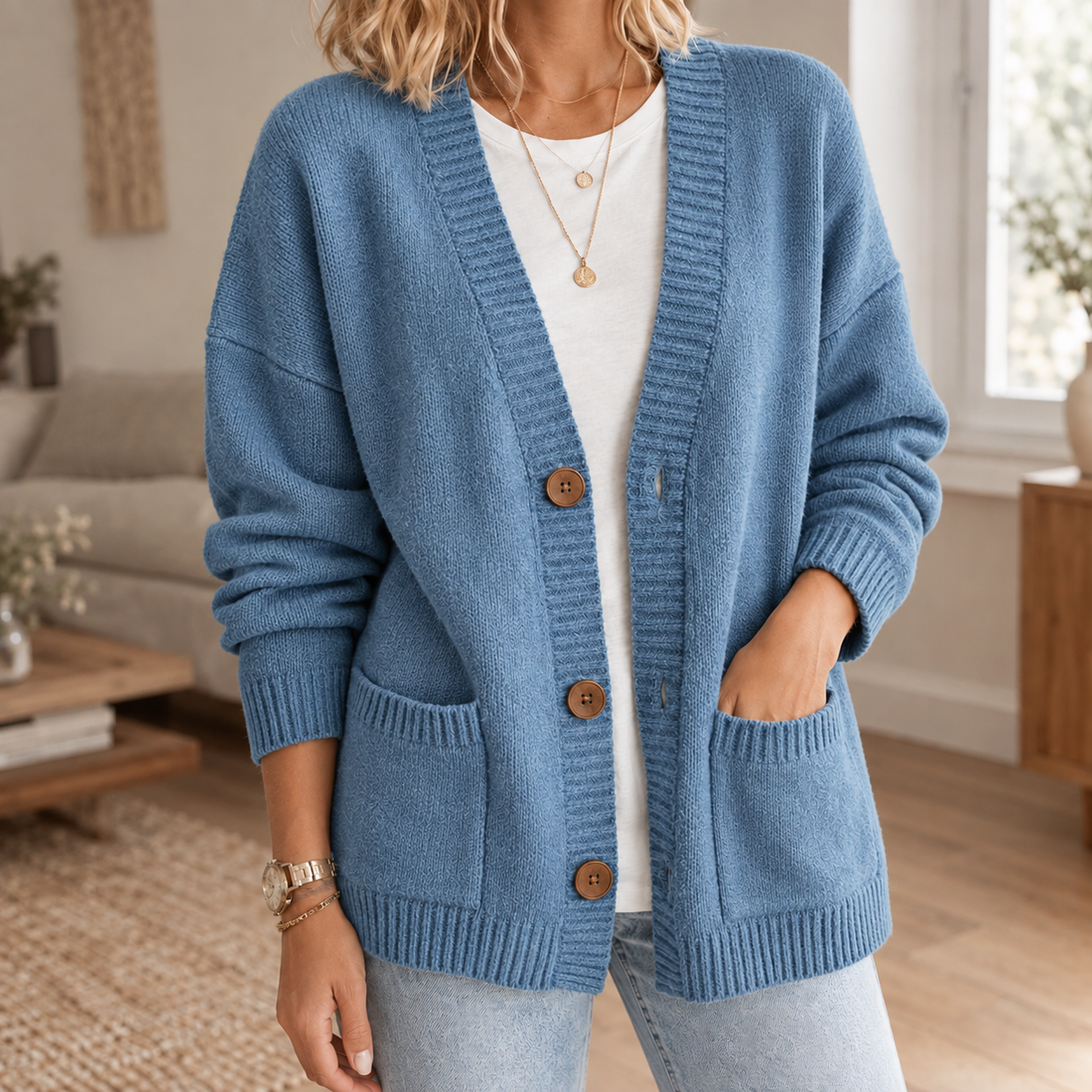 Stephanie-Claire Ribbed Cardigan - Blue