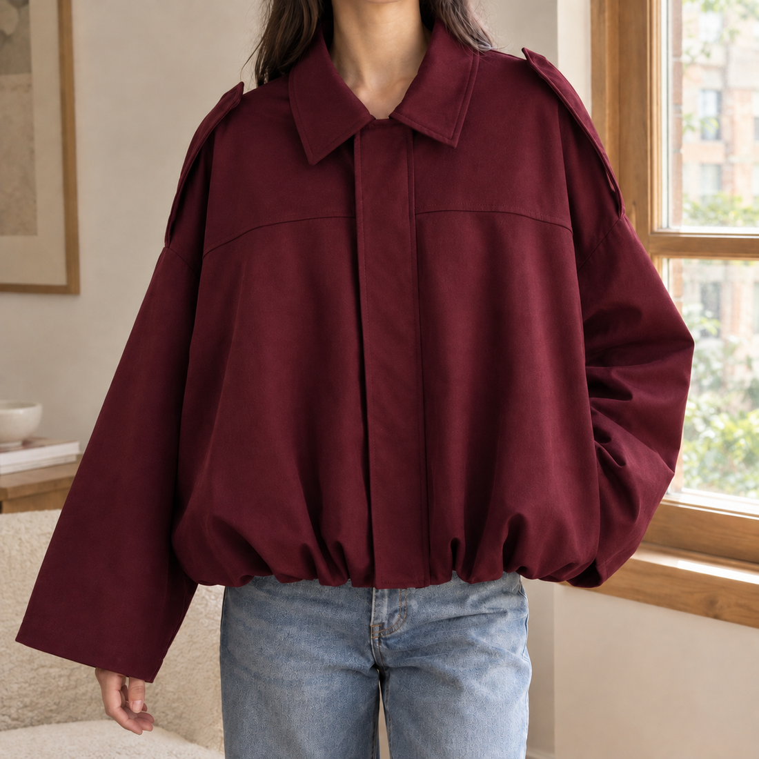 Amabel Cropped Bomber Jacket - Red