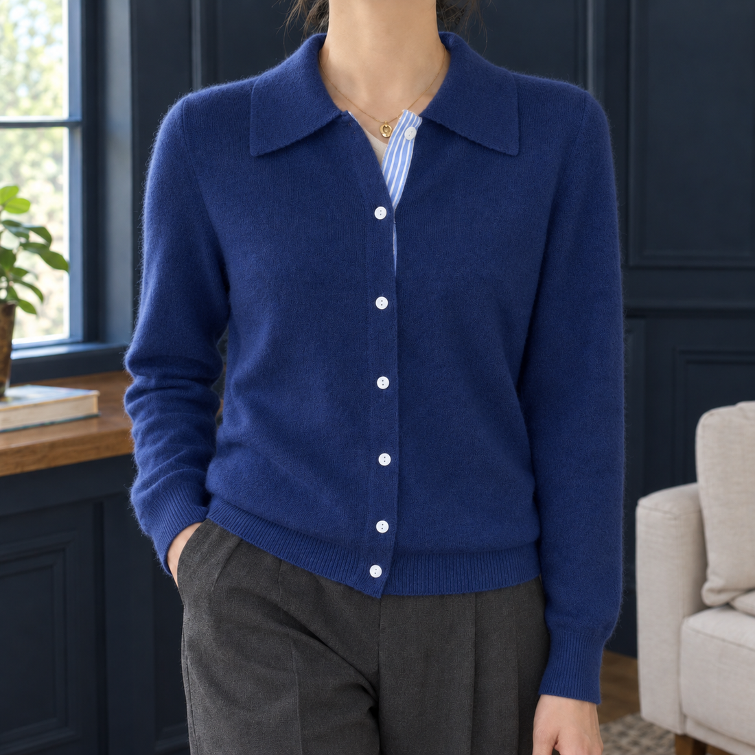 Lola Contrast Cardigan - Blue