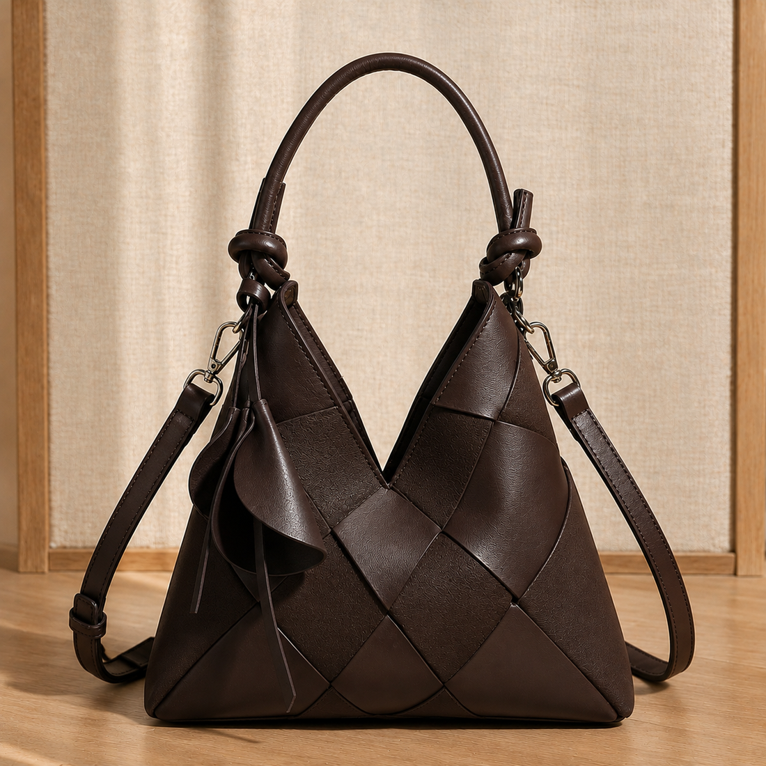 Piras Woven Shoulder Bag - Espresso Brown