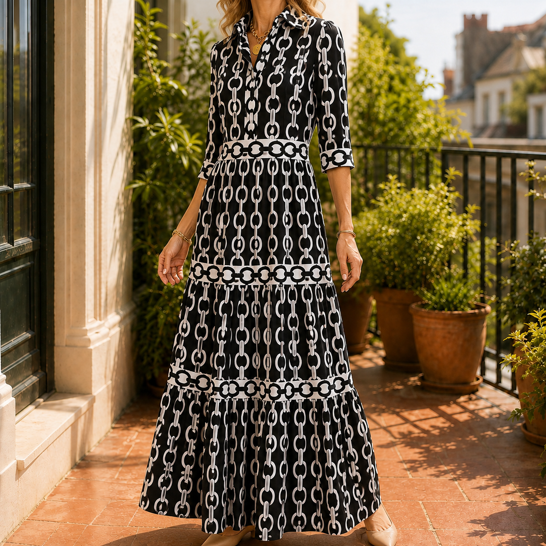 Thalia Tiered Maxi Dress - Black
