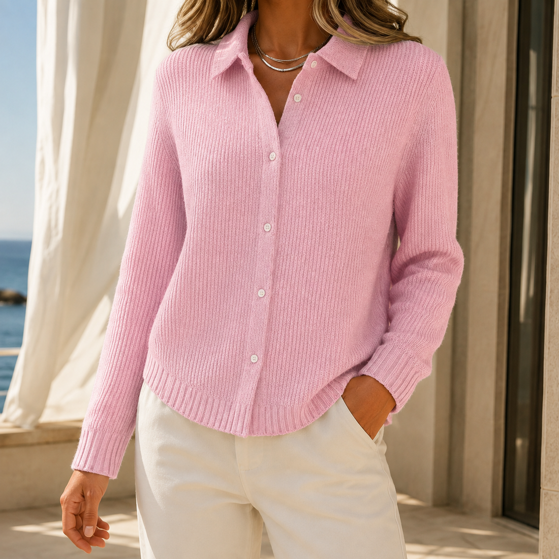 Anais Collared Cardigan - Red
