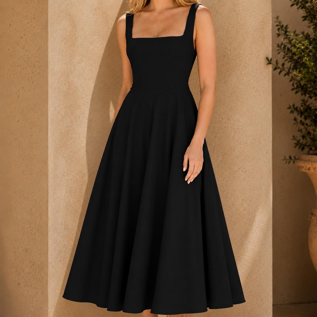 Celine Square Neck Dress - Black