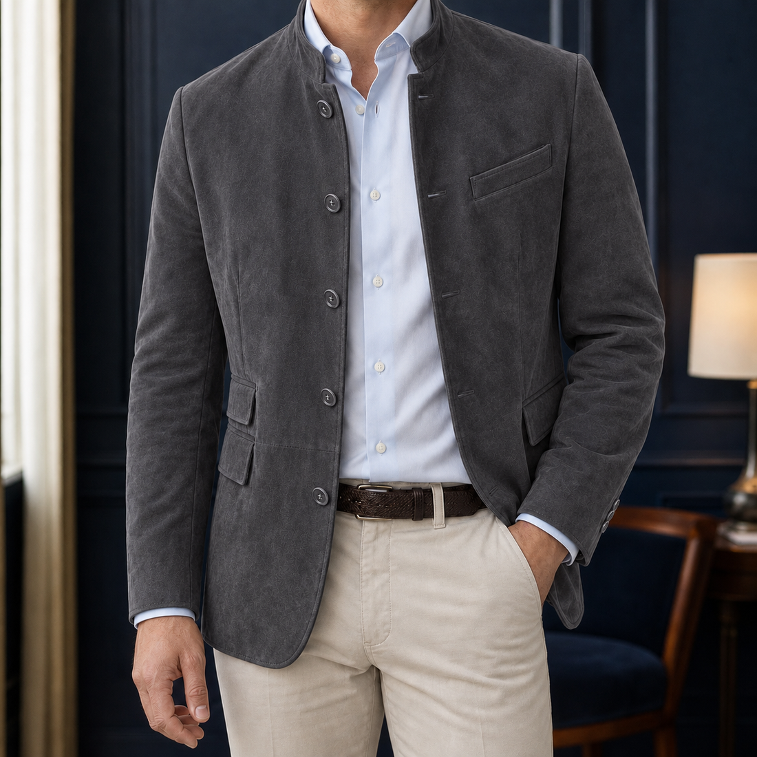 Carter-Tate Stand Collar Blazer - Dark Gray