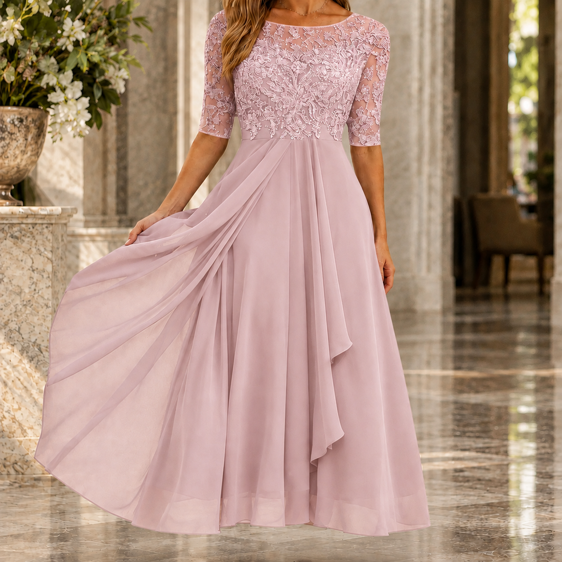 Maia Lace Midi Dress - Pink
