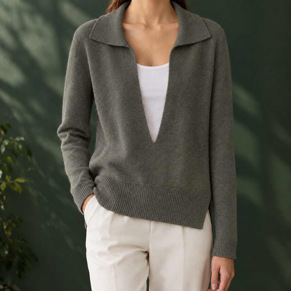 Leontine-Grace Layered Look Sweater - Medium Gray