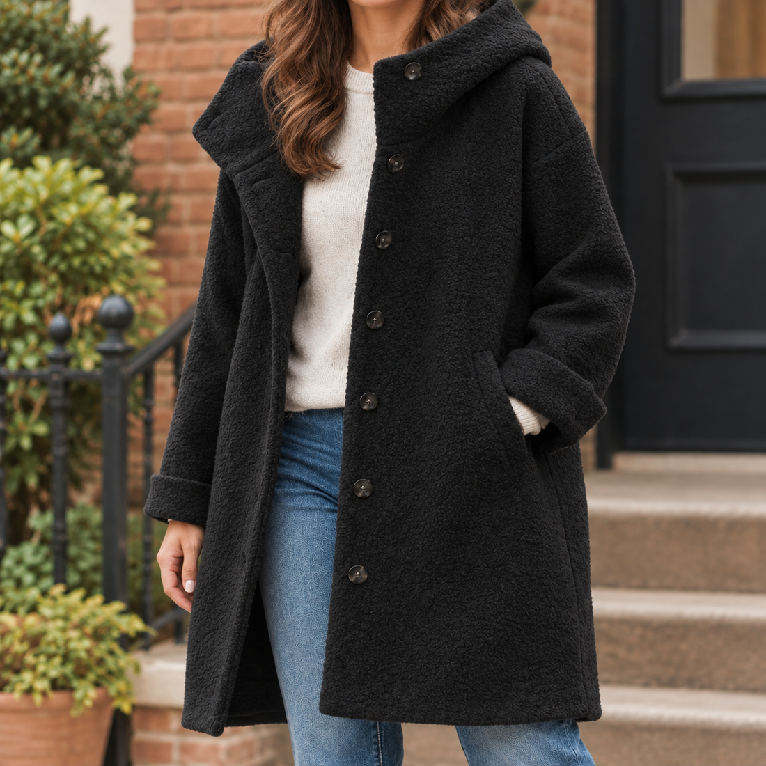 Yvette-Faye Hooded Coat - Black