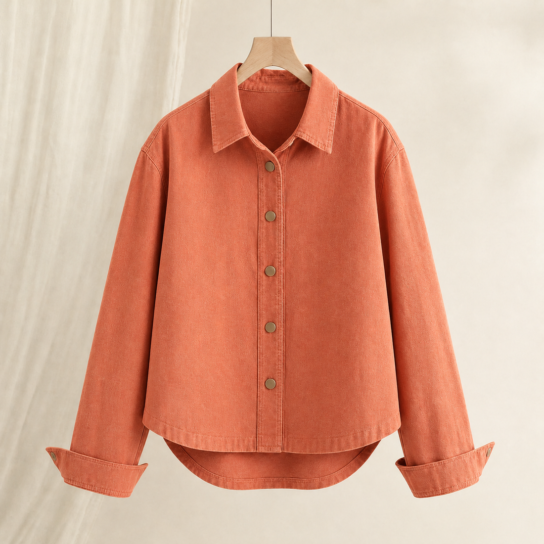 Evangeline-Hope Relaxed Overshirt - Orange Fabric