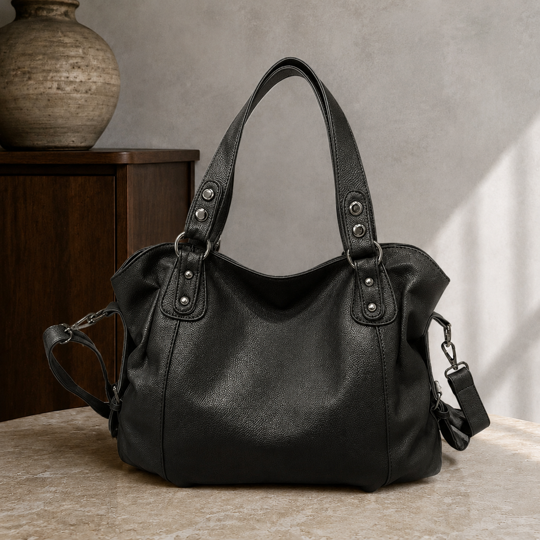 Caruso Studded Hobo Bag - Black