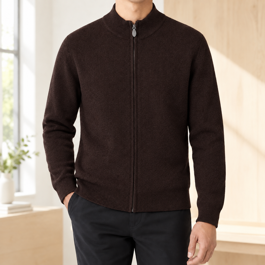 Finnian Full-Zip Cardigan - Coffee