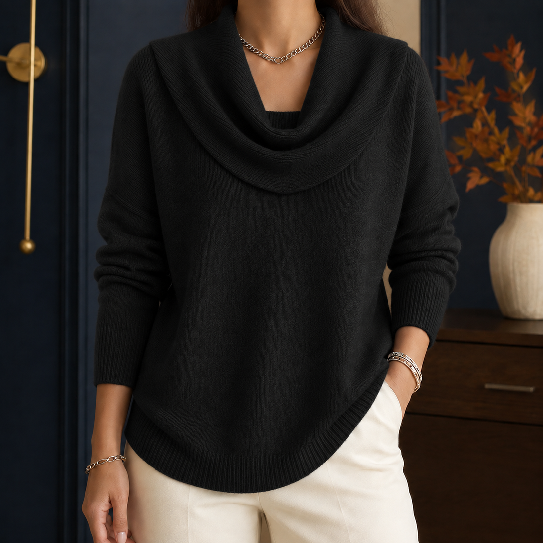 Sibylla Cowl Neck Sweater - Black