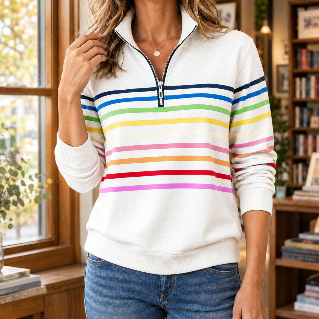 Adriana-Kate Quarter Zip Sweater - White