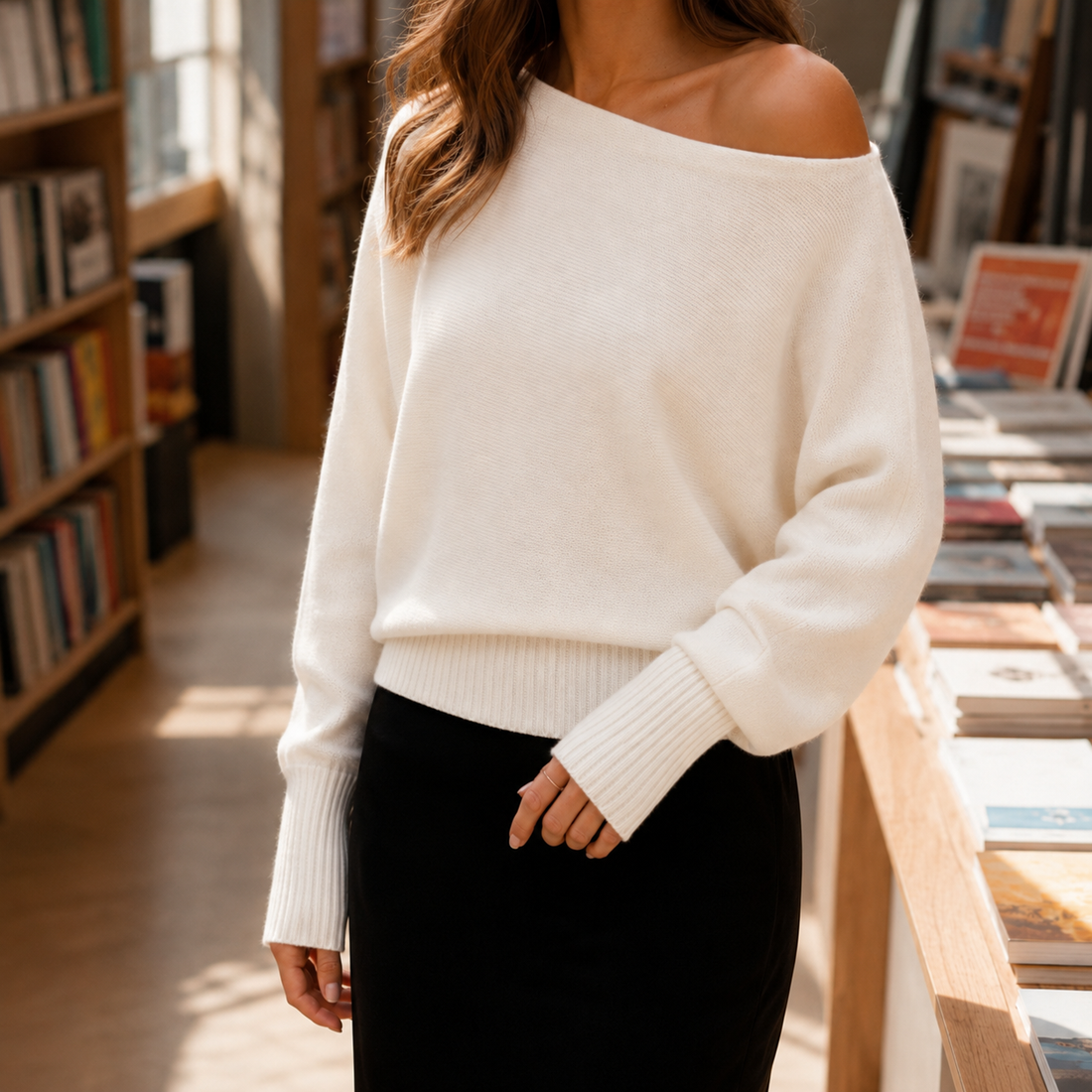 Fleur Off Shoulder Sweater - White
