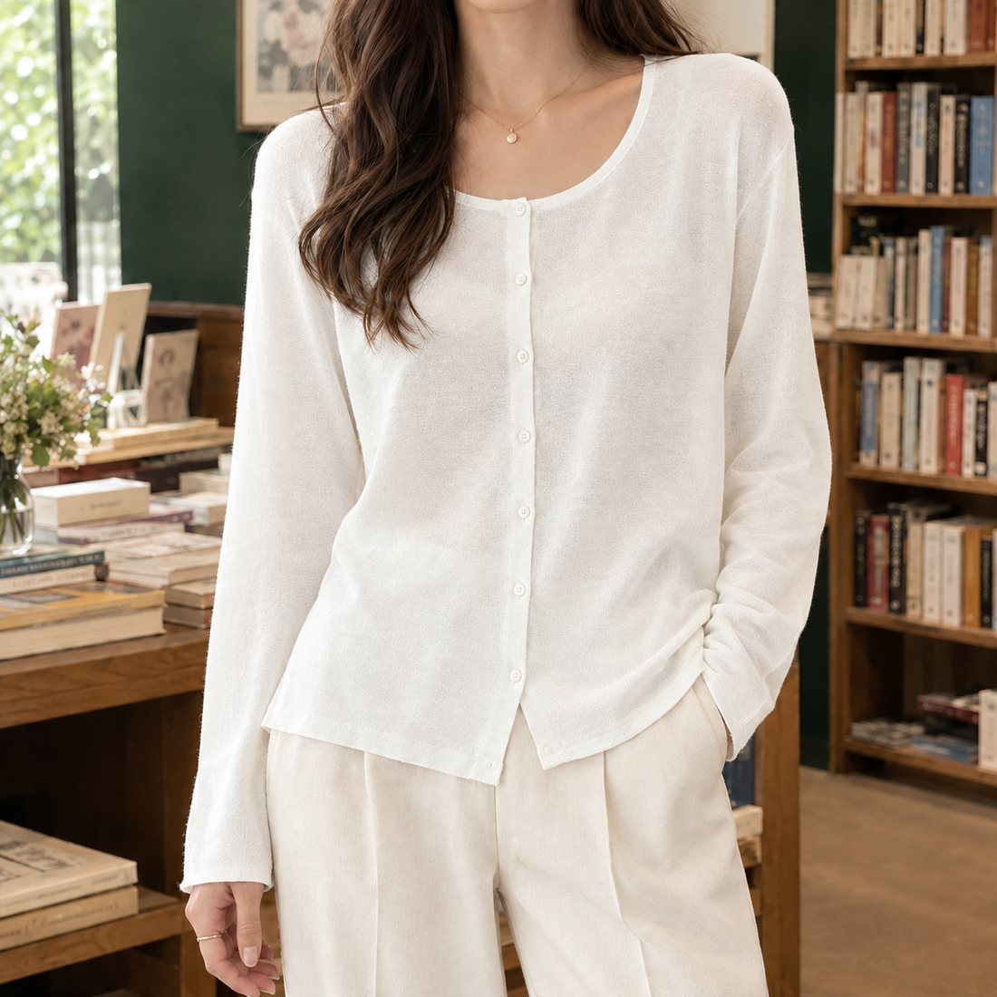 Guinevere-Hope Linen Cardigan - White