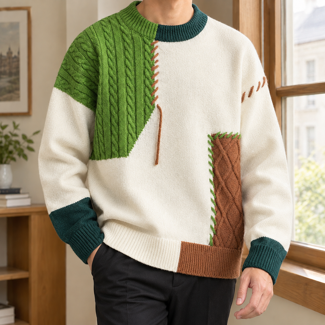 Archambault Patchwork Knit Sweater - Green