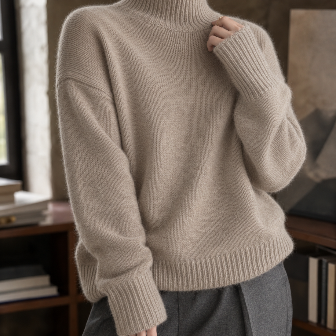 Brooke-Sage Turtleneck Sweater - Khaki
