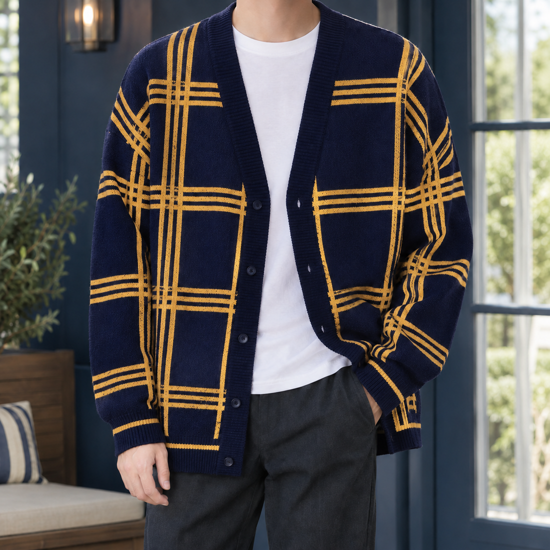 Norbert Plaid Cardigan - Black Yellow