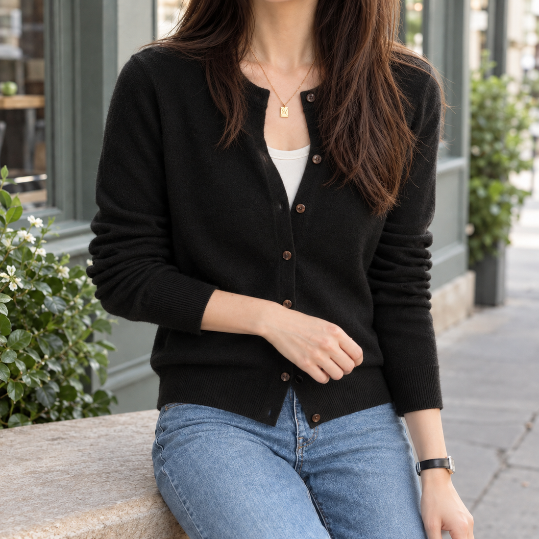 Iolanthe Crew Neck Cardigan - Black