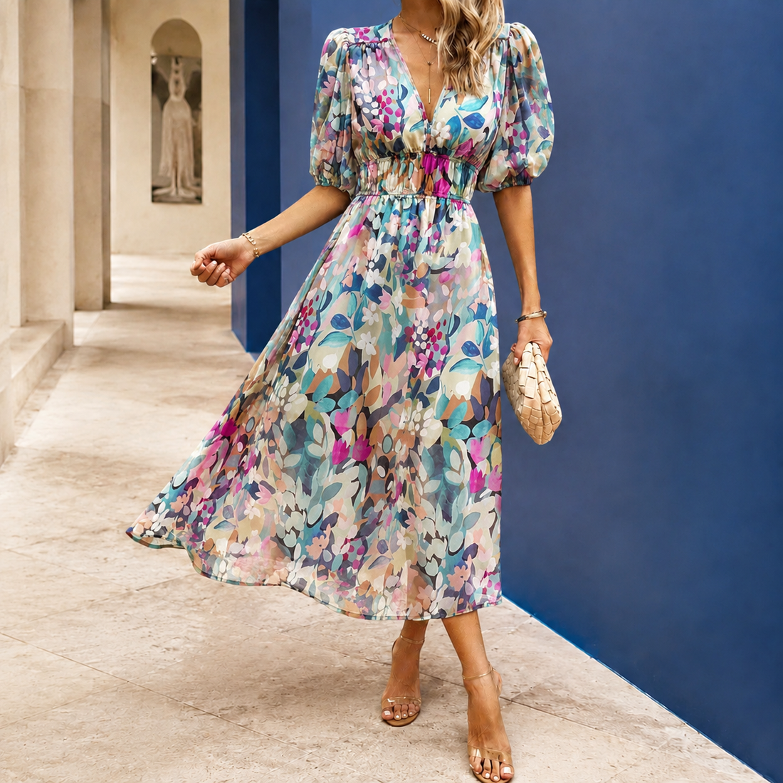 Dahlia Printed Maxi Dress - Multicolor Floral