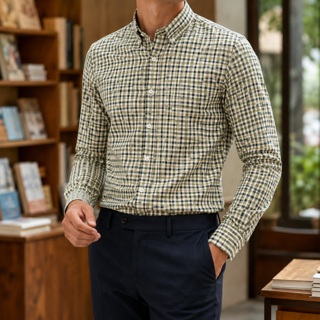 Emmett Button Down Shirt - Olive Gingham