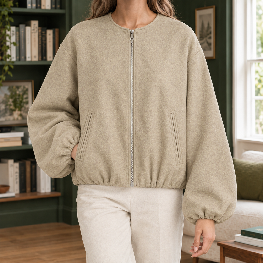 Erin-Eve Balloon Sleeve Jacket - Khaki