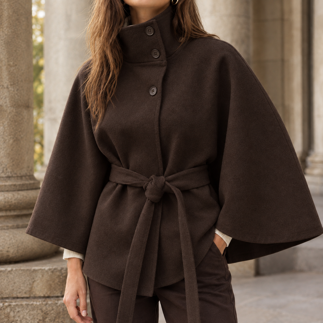 Apolline Belted Cape - Brown