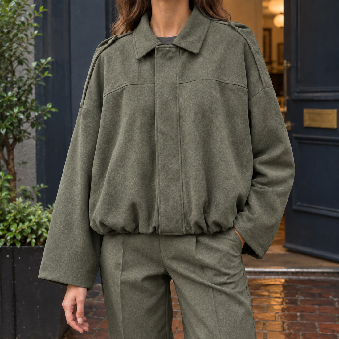 Riley-Skye Suede Bomber Jacket - Army Green