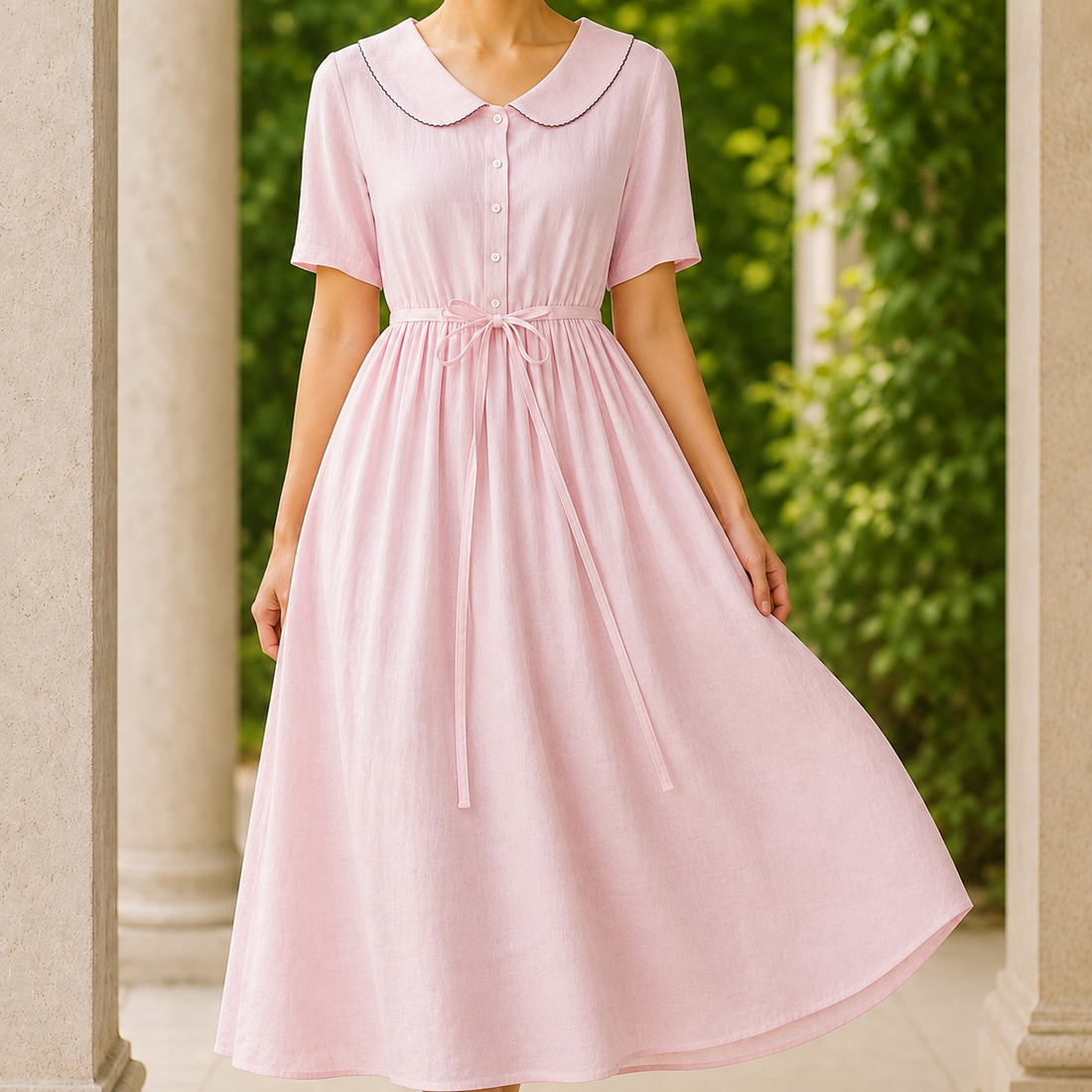 Matilda Belted Midi Dress - Pink