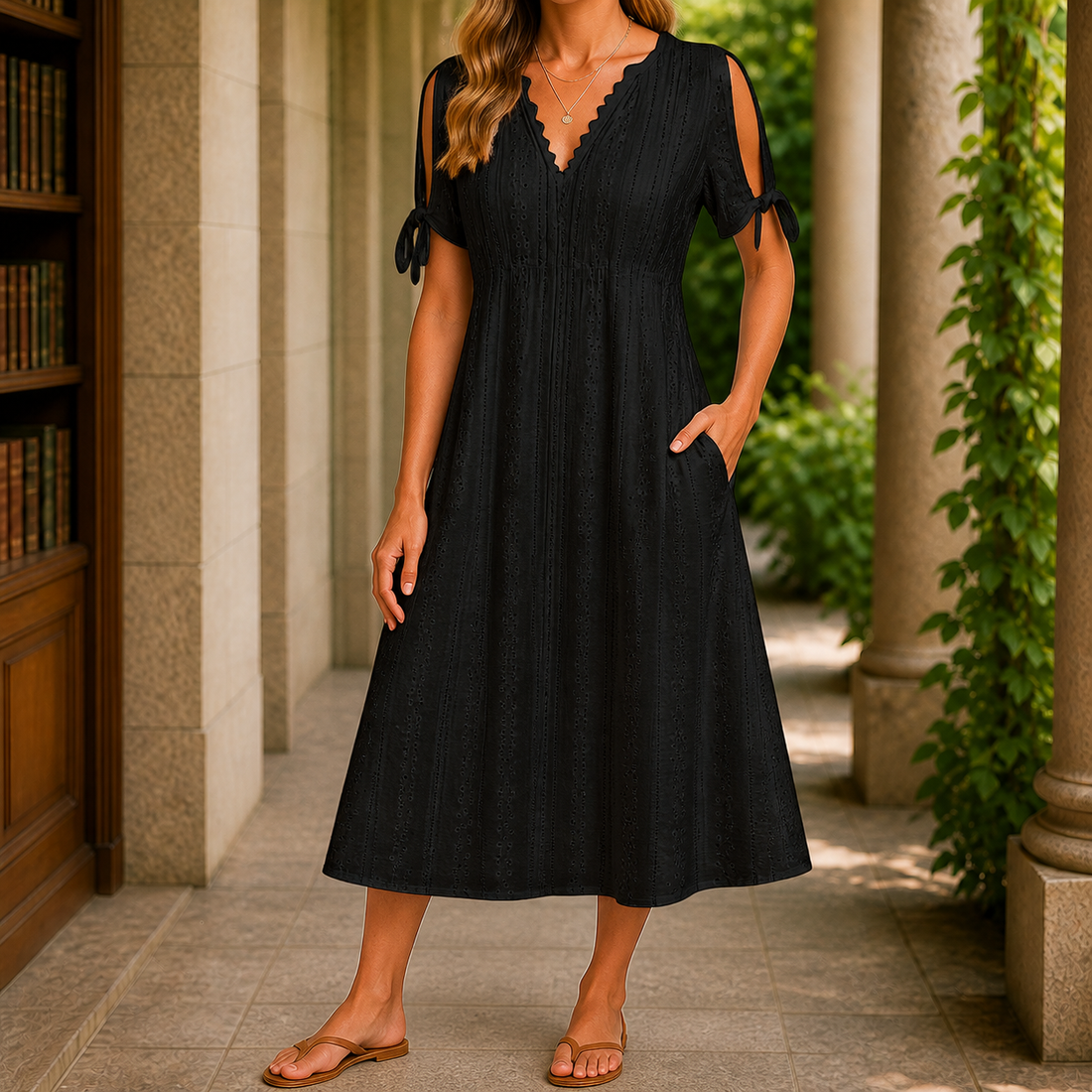 Eleanor-Skye Eyelet Midi Dress - Black