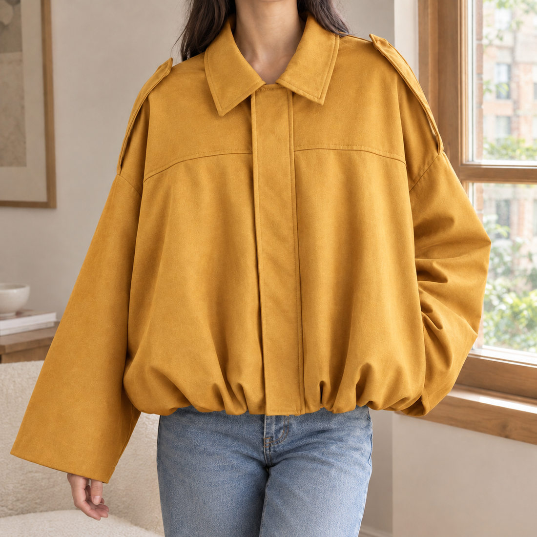 Amabel Cropped Bomber Jacket - Yellow